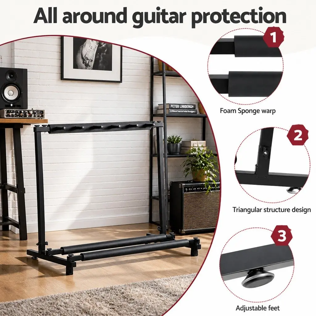 5-Guitar Folding Stand with Protective Foam Padding