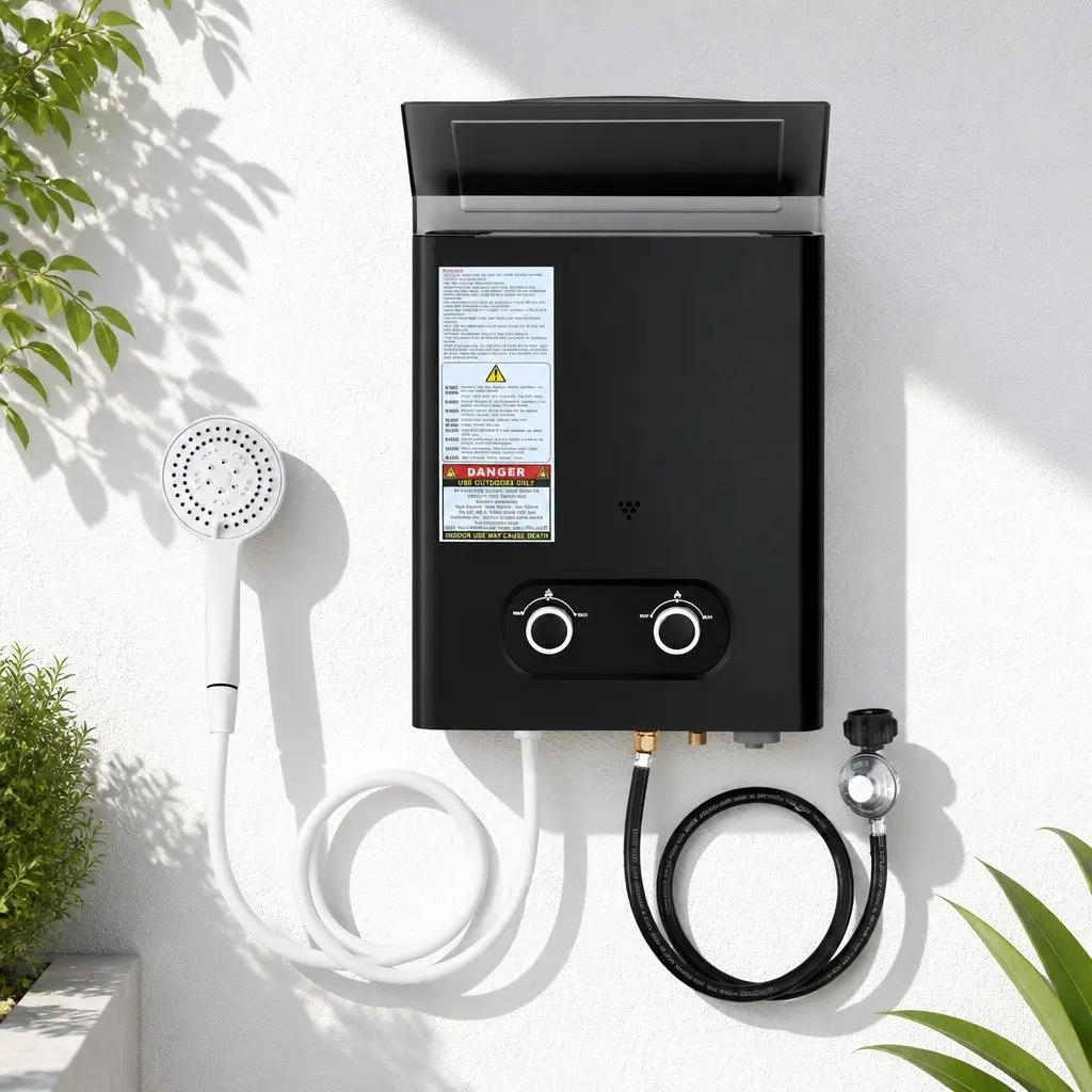 Portable Gas Water Heater Outdoor Shower System Black