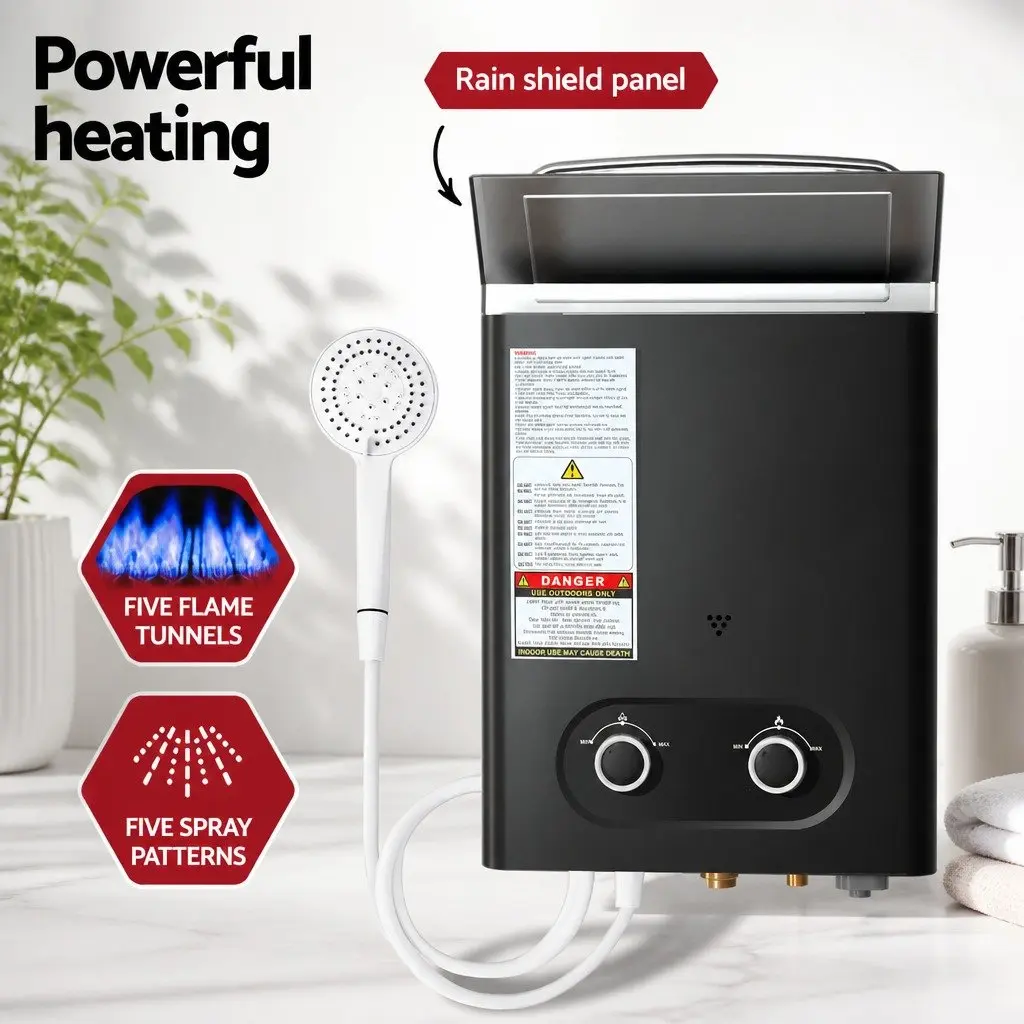 Portable Gas Water Heater Outdoor Shower System Black