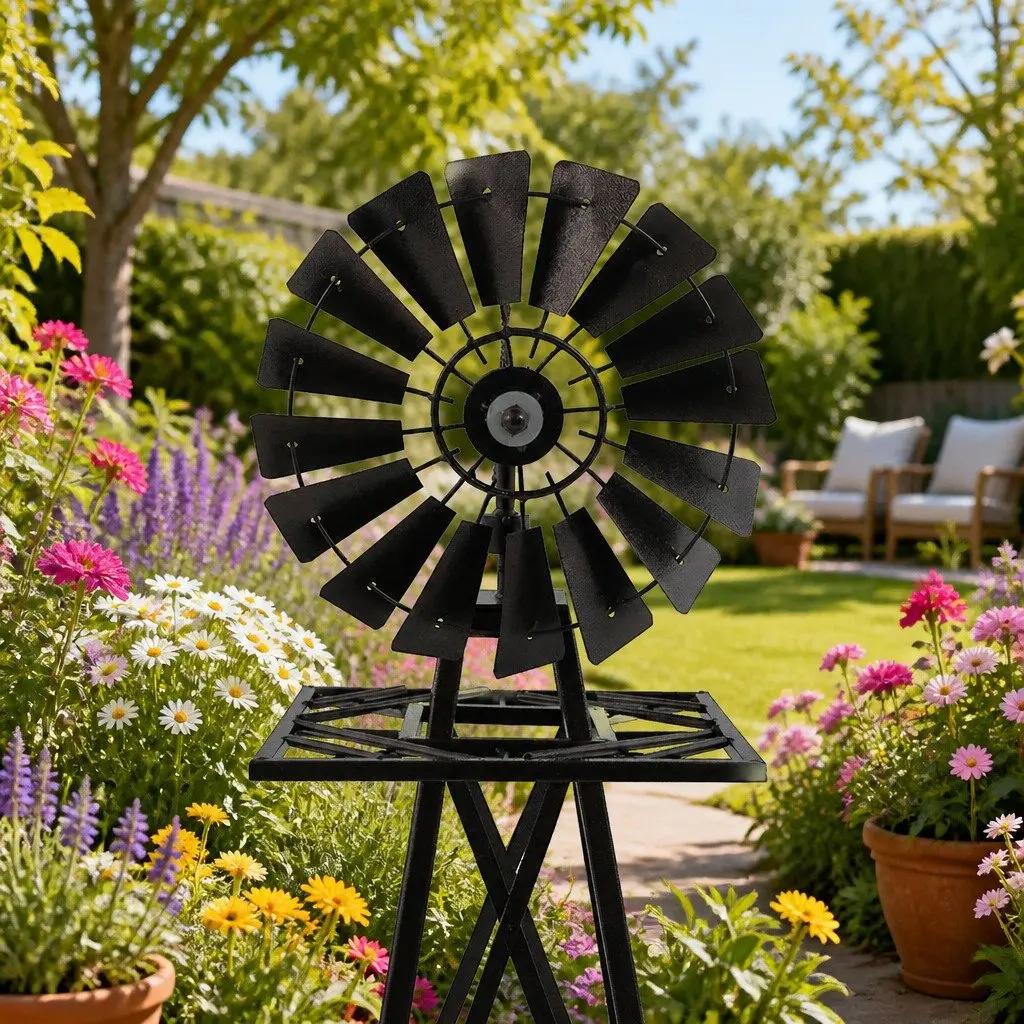 Garden Windmill 120cm with Metal Construction and Stable Base