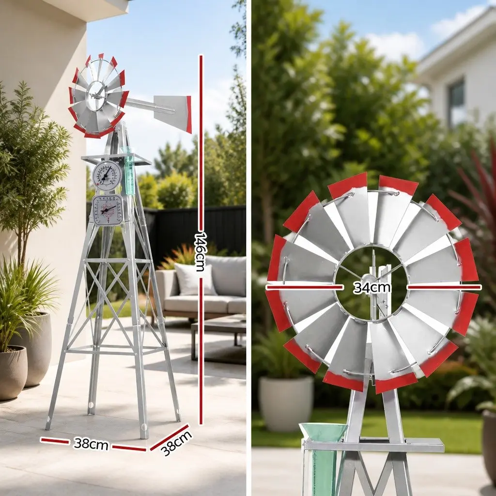 Garden Windmill Outdoor Decor 4FT Metal Weathervane with 12 Blades