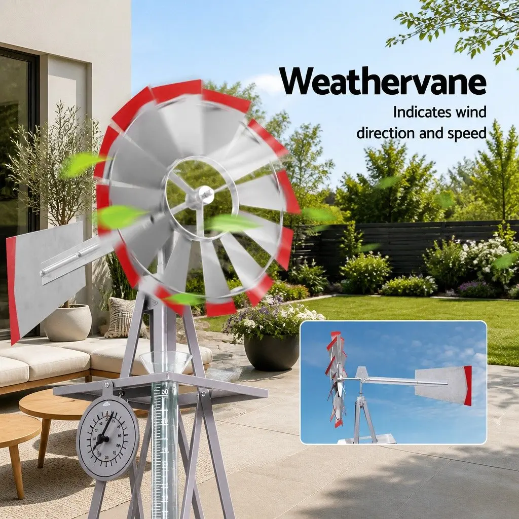Garden Windmill Outdoor Decor 4FT Metal Weathervane with 12 Blades