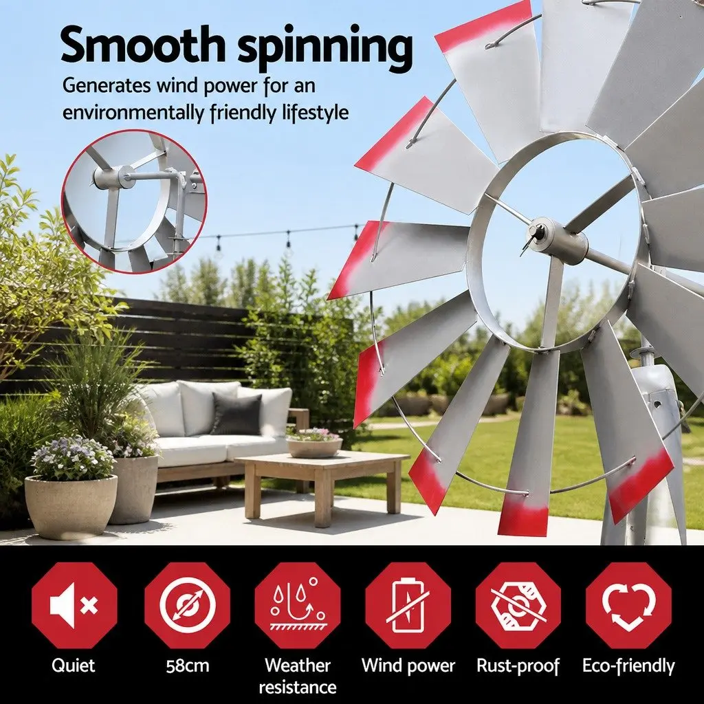 Garden Windmill Outdoor Decor 4FT Metal Weathervane with 12 Blades