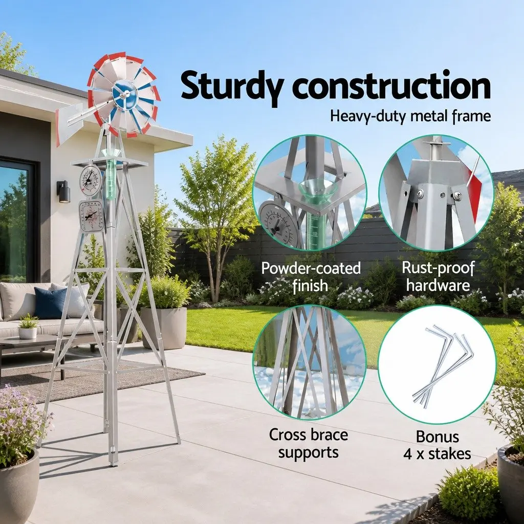 Garden Windmill Outdoor Decor 4FT Metal Weathervane with 12 Blades