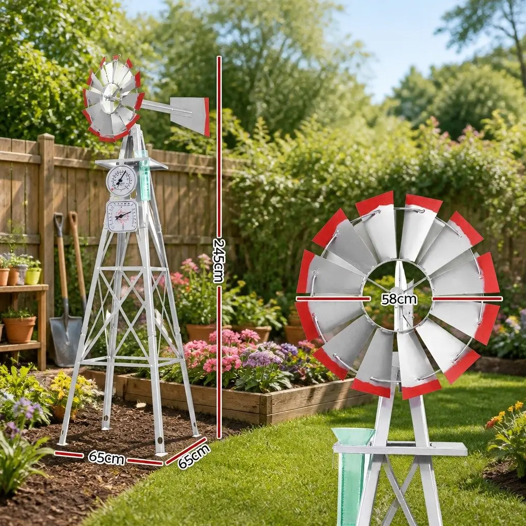 Garden Windmill 8FT Tall Metal Outdoor Ornamental Decoration Weathervane Wind