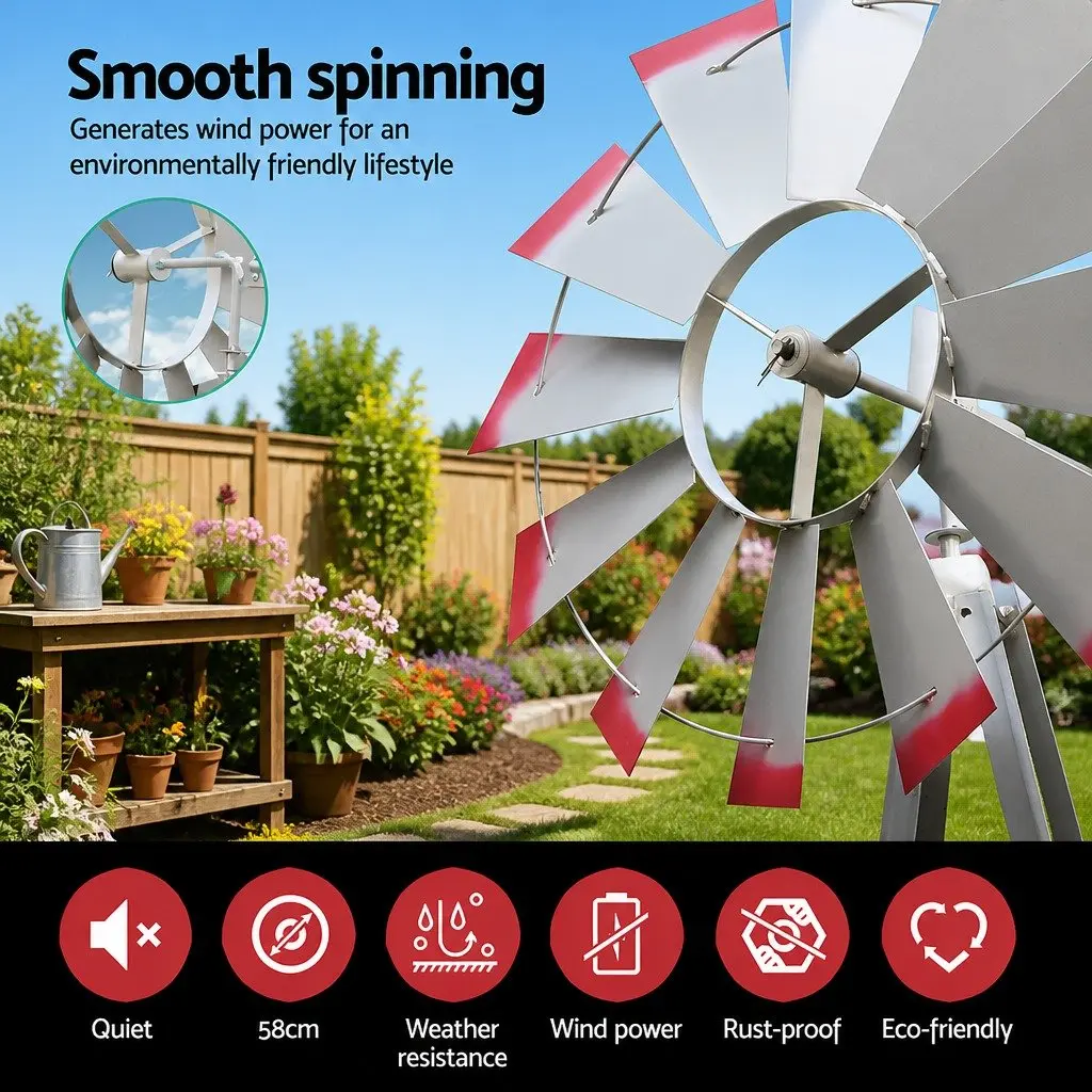 Garden Windmill 8FT Tall Metal Outdoor Ornamental Decoration Weathervane Wind