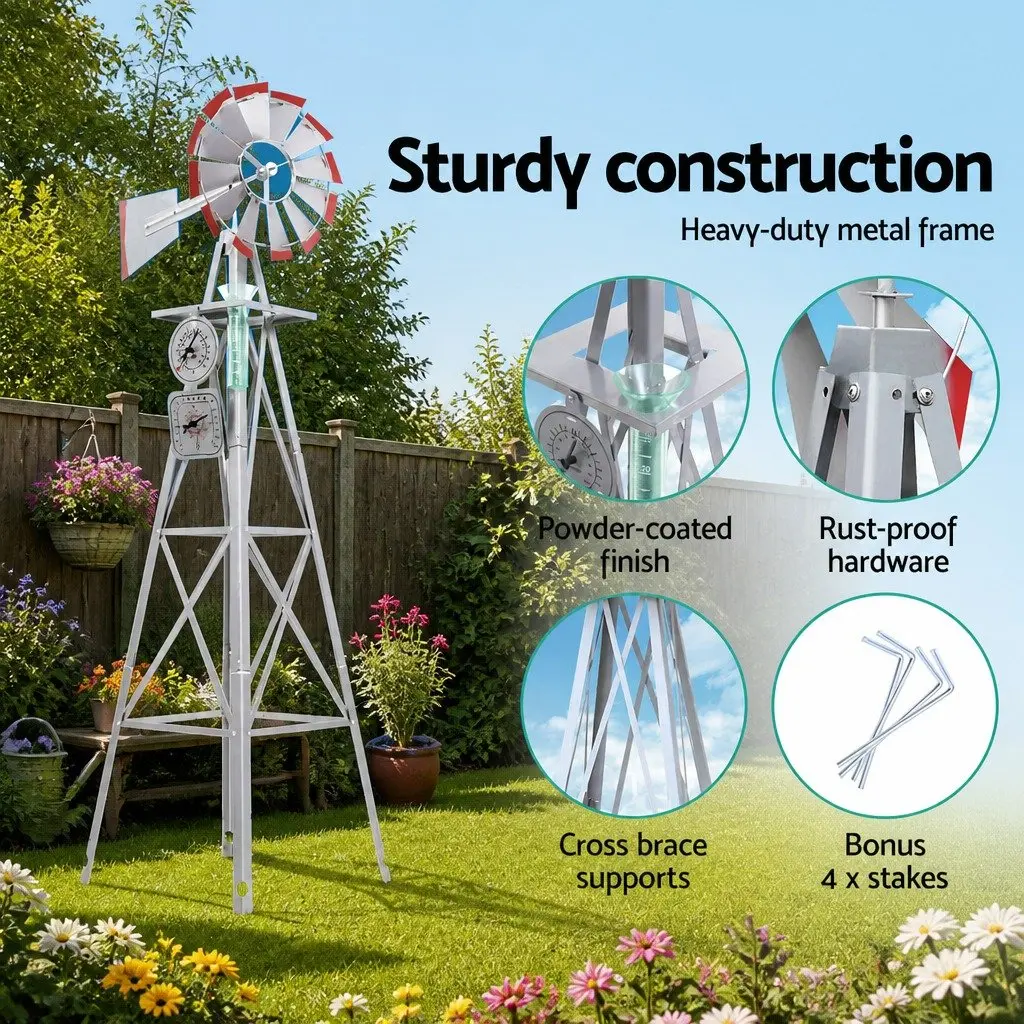 Garden Windmill 8FT Tall Metal Outdoor Ornamental Decoration Weathervane Wind