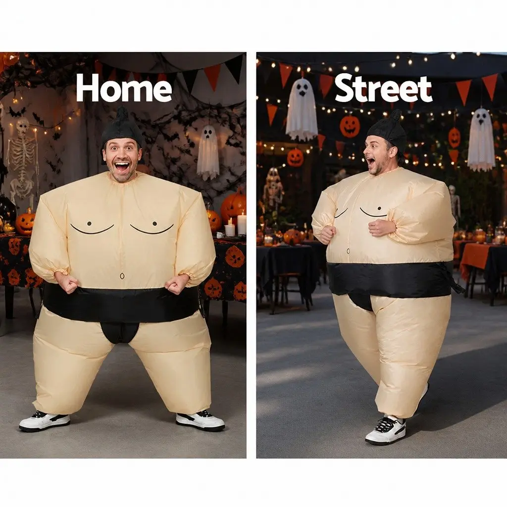 Inflatable Sumo Costume Adult Blow Up Fancy Dress Party Halloween Cosplay Suit