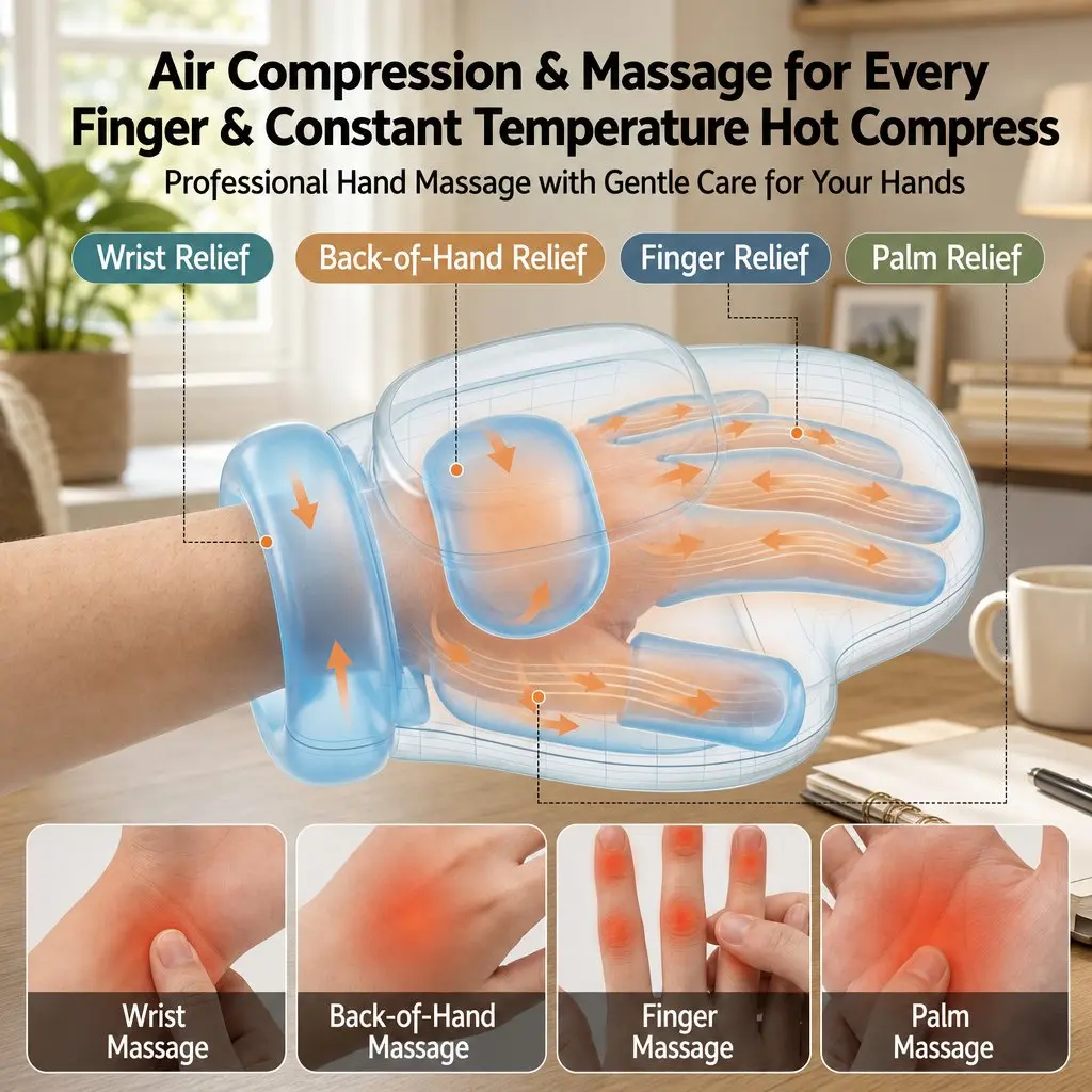 Hand Massager with Heat Compression Air Massage 5 Intensity Levels 3 Modes