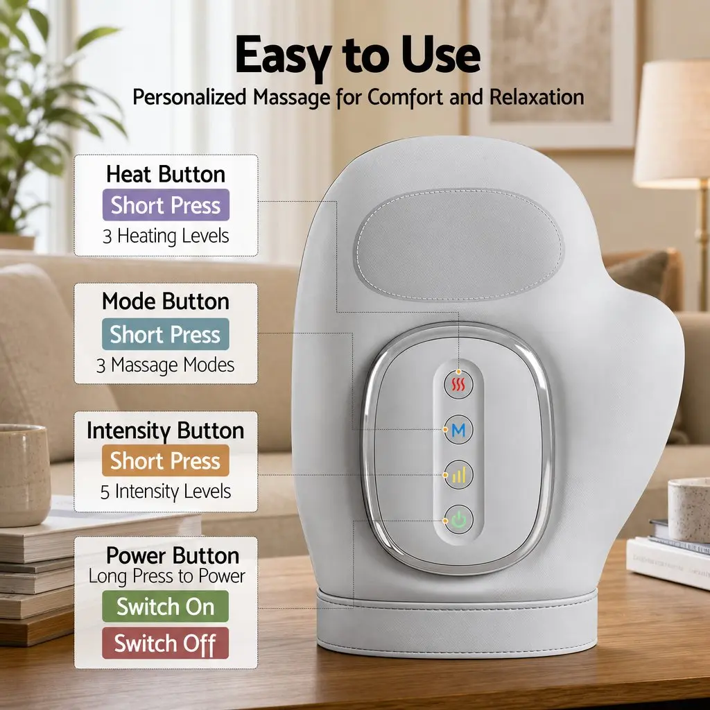 Hand Massager with Heat Compression Air Massage 5 Intensity Levels 3 Modes