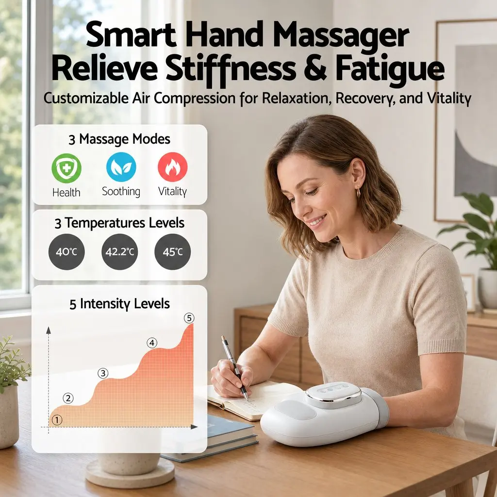 Hand Massager with Heat Compression Air Massage 5 Intensity Levels 3 Modes