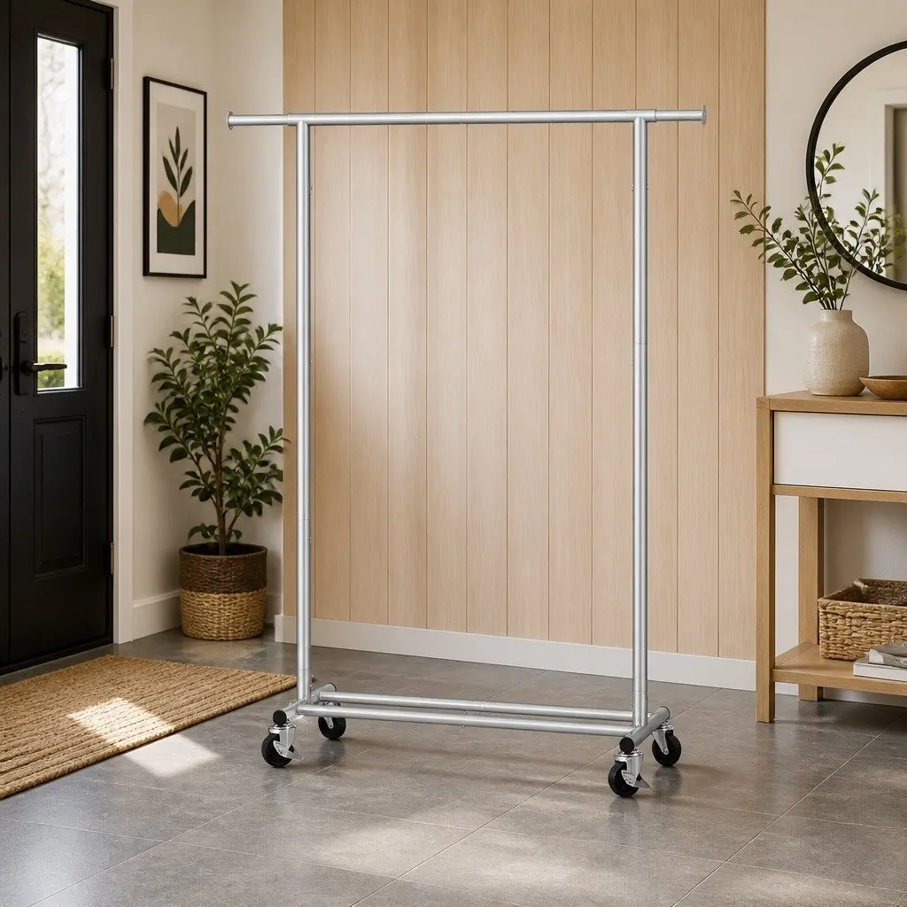 Adjustable Metal Clothes Rack with Extendable Rod