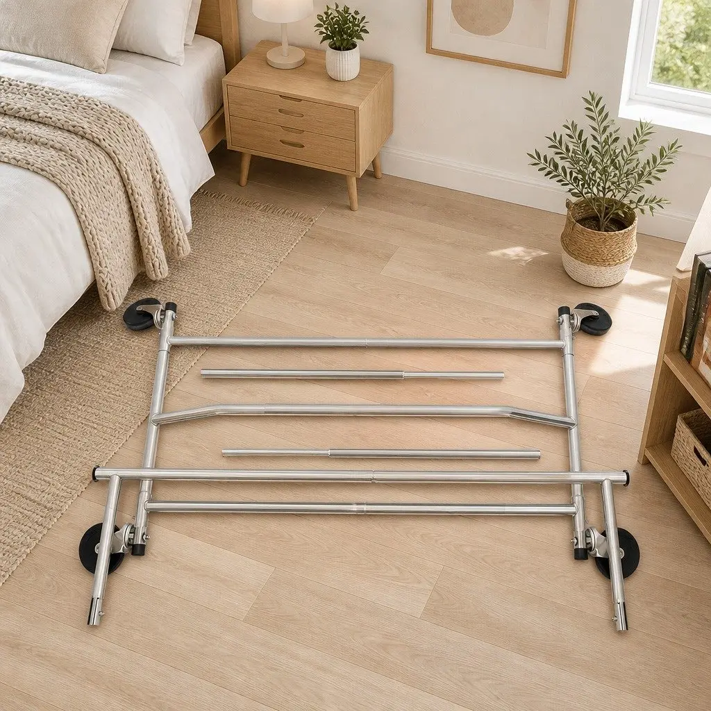 Adjustable Clothes Rack Garment Stand Hanger Rail Collapsible Metal Storage