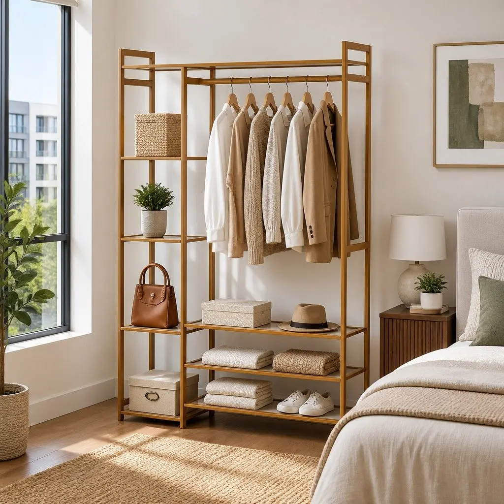 Clothes Rack Garment Airer for Home Use with Adjustable Shelves and Hanging Rail White