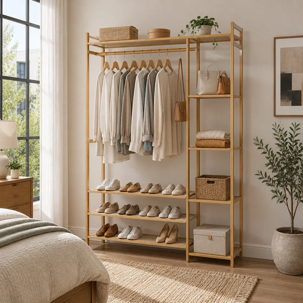 Clothes Rack Garment Airer for Home Use with Adjustable Shelves and Hanging Rail White