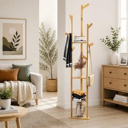 9-Hook Bamboo Coat Stand Dimensions & Features