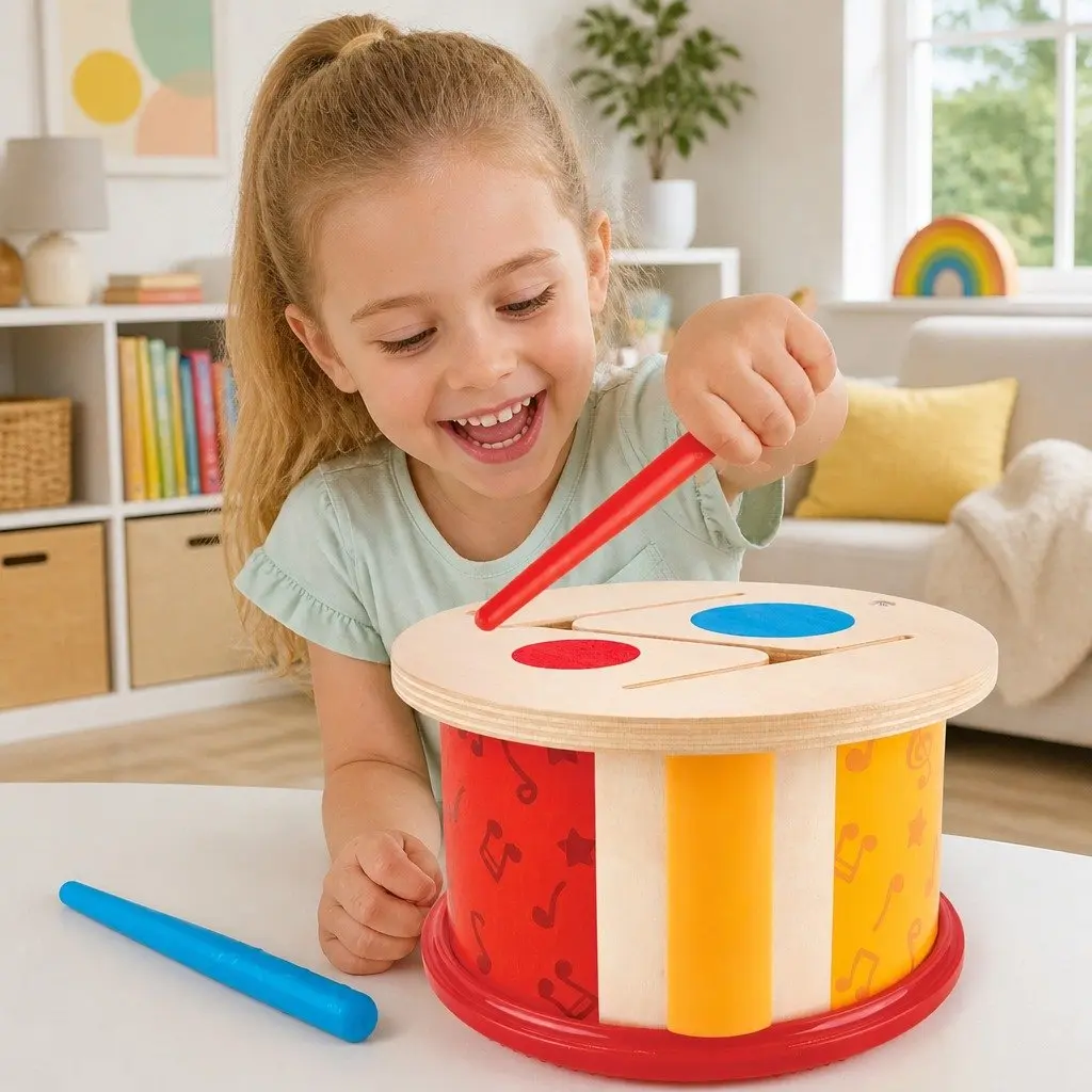 Wooden Drum Kids Activity Instrument Double Sided for Early Learning Rhythm Play