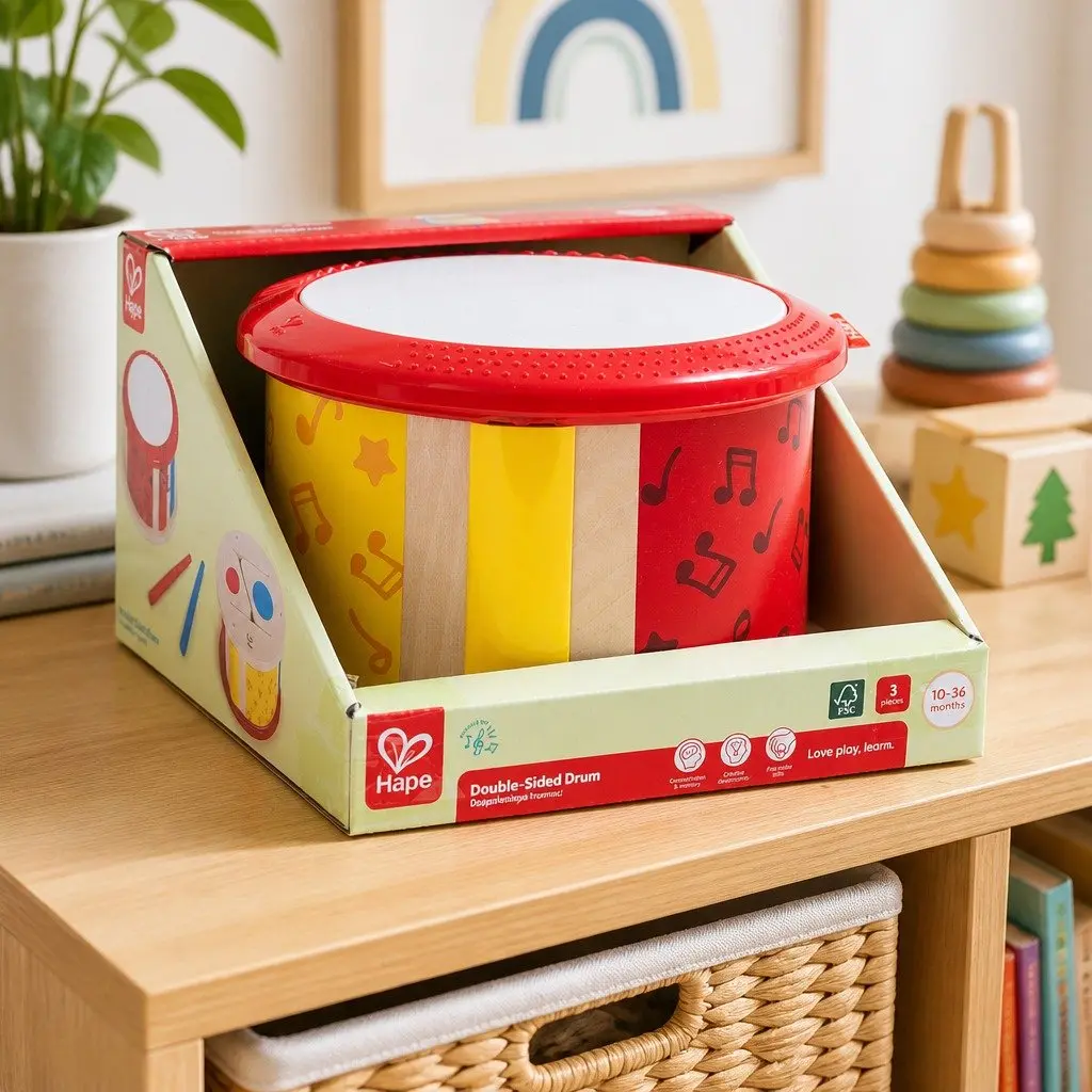 Wooden Drum Kids Activity Instrument Double Sided for Early Learning Rhythm Play
