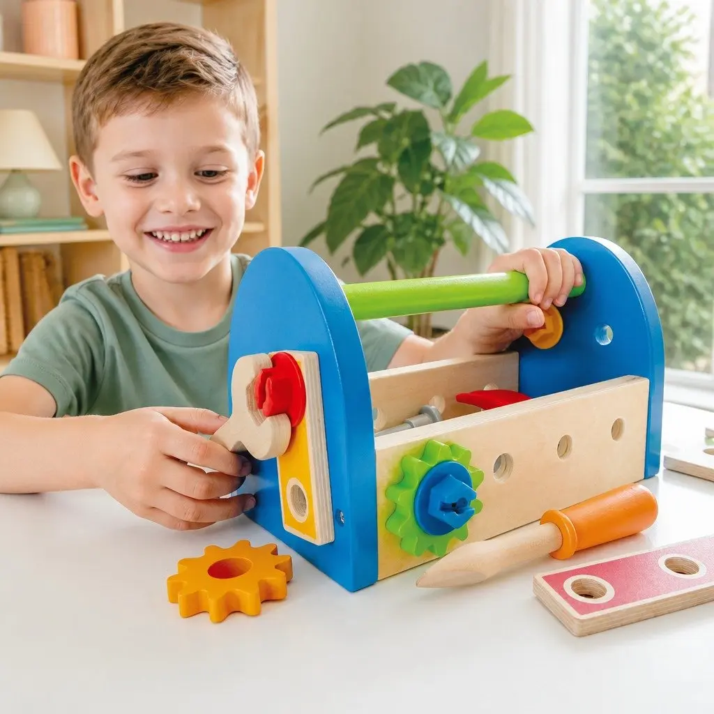 Kids Wooden Tool Box Set Educational Play 17 Piece