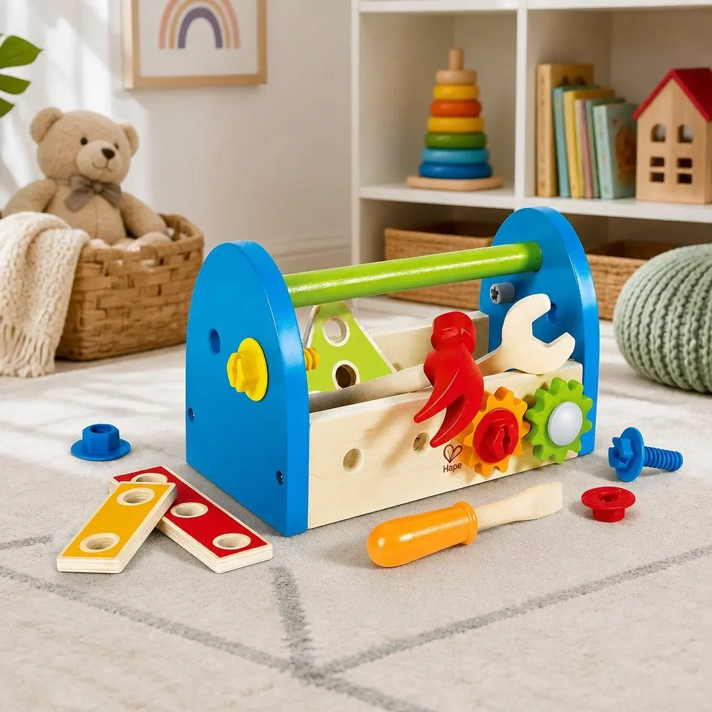 Kids Wooden Tool Box Set Educational Play 17 Piece