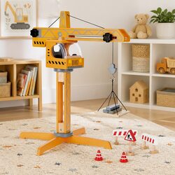 10-Piece Wooden Crane Lift Playset with Working Winch