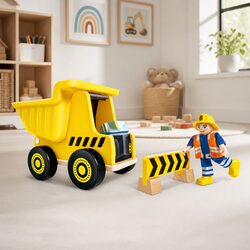 Wooden Construction Dump Truck Toy Tilting Bed Fine Motor Skills Learning Play