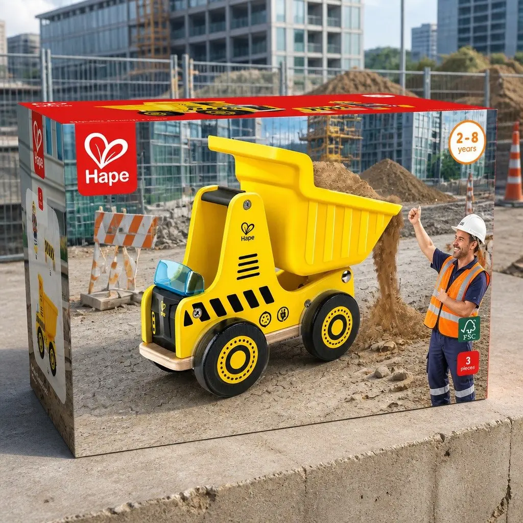 Wooden Construction Dump Truck Toy Tilting Bed Fine Motor Skills Learning Play