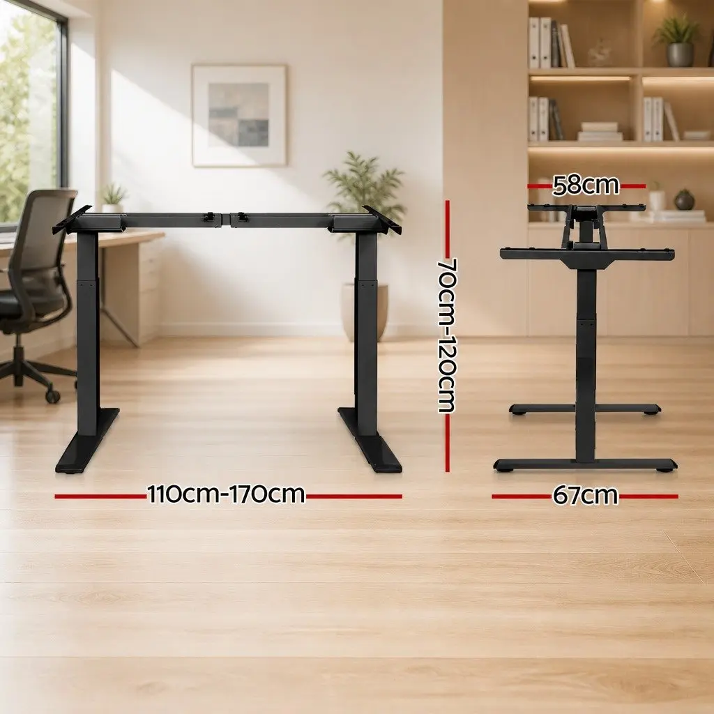 Motorised Standing Desk Frame Office Workstation Height Adjustable Black 70cm to 120cm