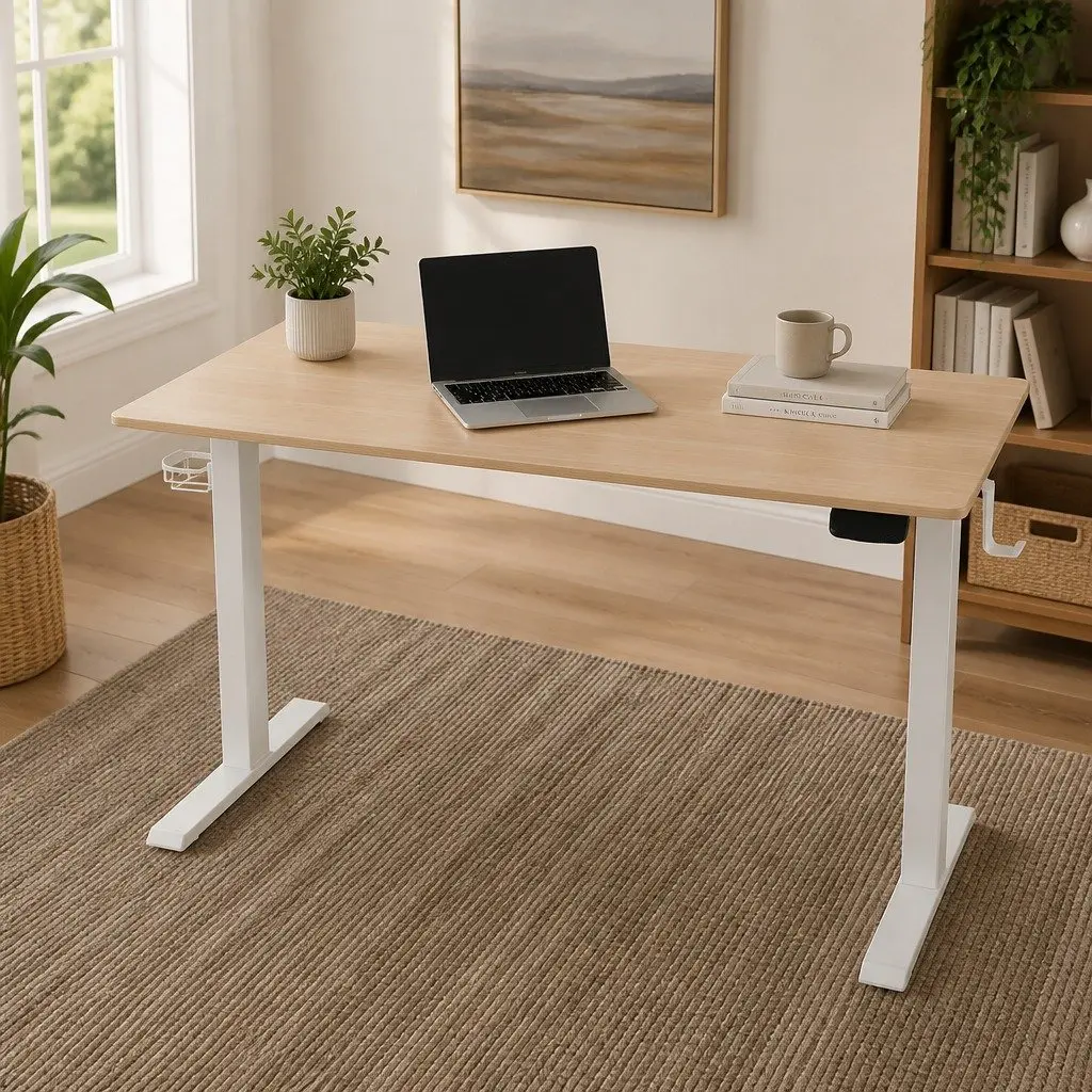 Electric Sit Stand Desk Touch Control Height Adjustable Workstation Oak 140CM