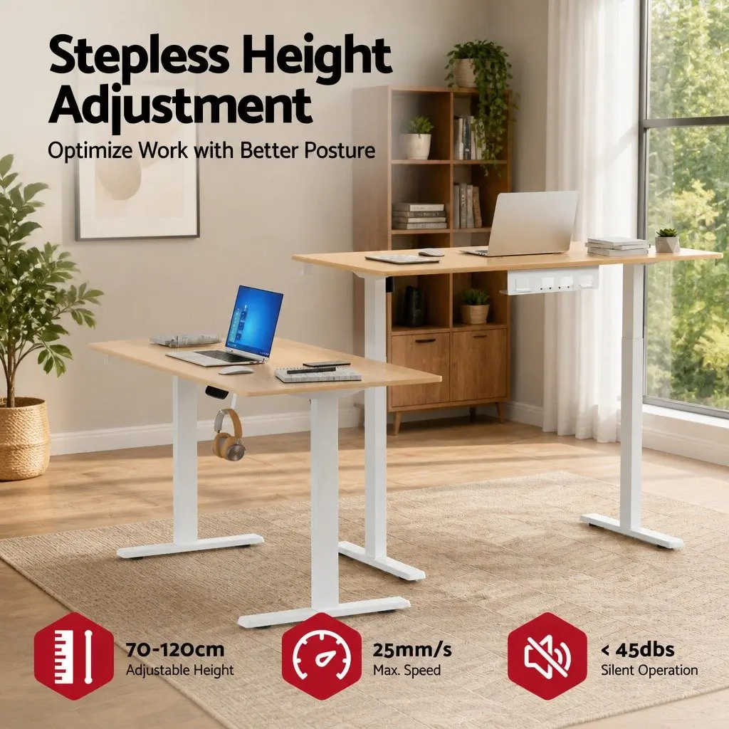 Electric Sit Stand Desk Touch Control Height Adjustable Workstation Oak 140CM