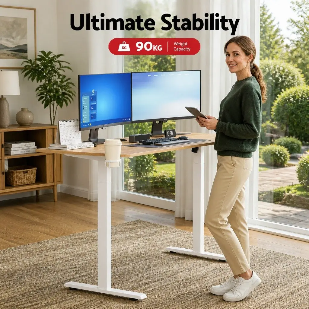 Electric Sit Stand Desk Touch Control Height Adjustable Workstation Oak 140CM
