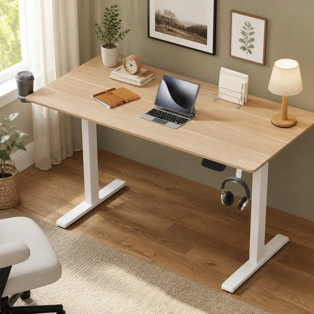 Electric Sit Stand Desk Touch Control Height Adjustable Workstation Oak 140CM