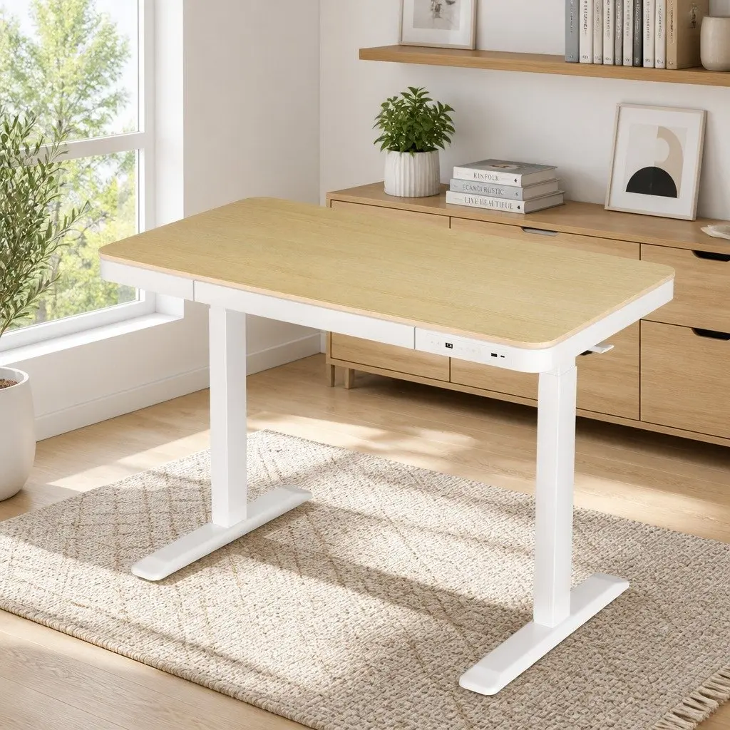 Electric Sit Stand Desk Office Walnut 120cm