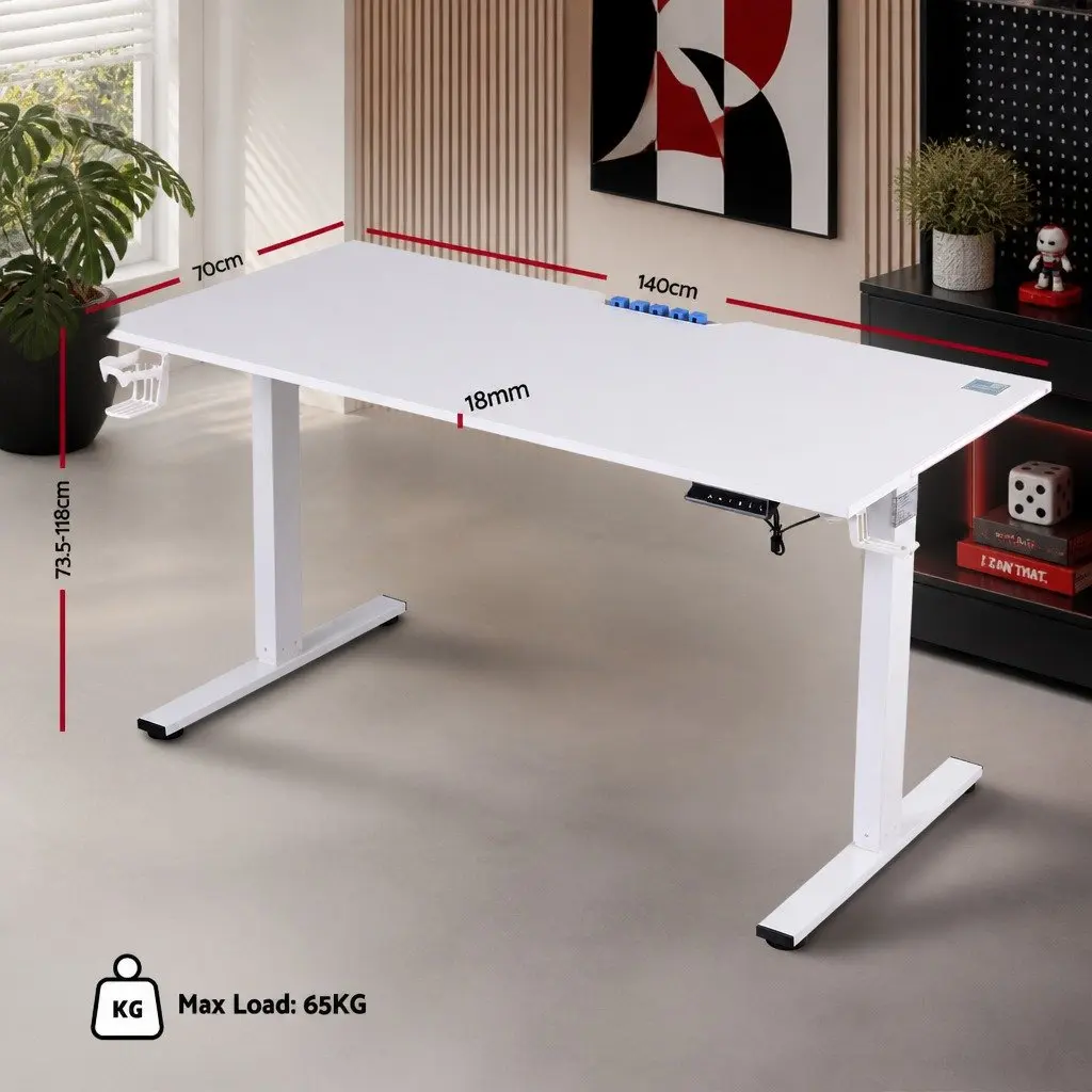 140cm White Electric Height Adjustable Desk with Memory Control