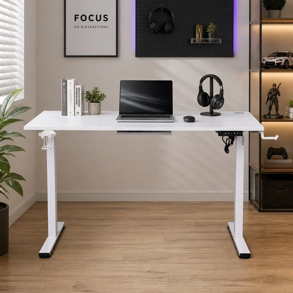 140cm White Electric Height Adjustable Desk with Memory Control