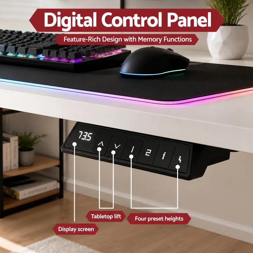 140cm White Electric Height Adjustable Desk with Memory Control