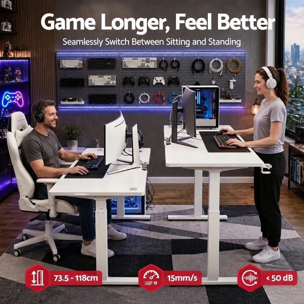 140cm White Electric Height Adjustable Desk with Memory Control