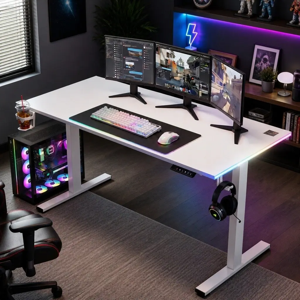 140cm White Electric Height Adjustable Desk with Memory Control