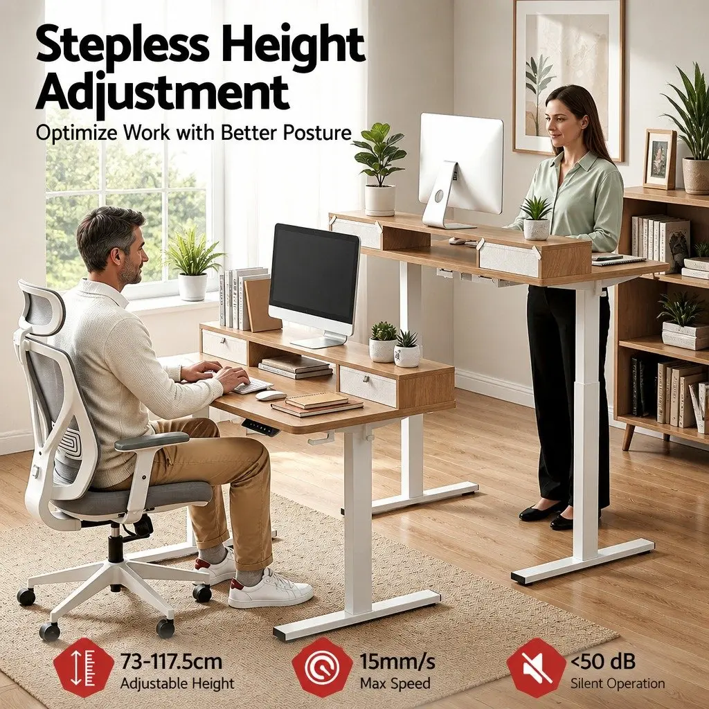 Electric Standing Desk Height Adjustable Sit Stand Motorised Office Desk White
