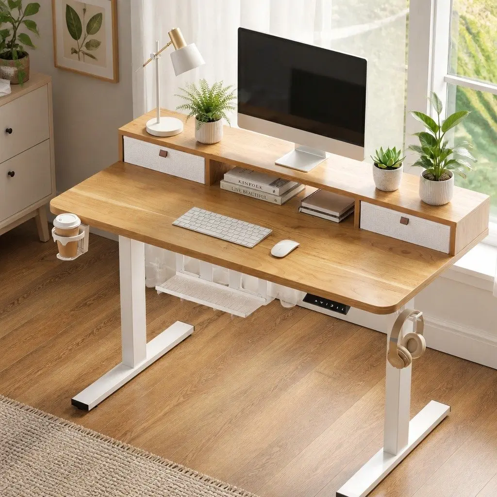 Electric Standing Desk Height Adjustable Sit Stand Motorised Office Desk White