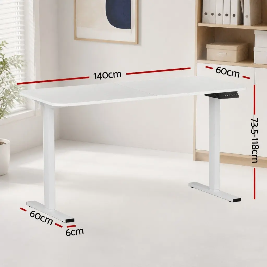Electric Standing Desk Home Office 140cm Motorised Adjustable Height White
