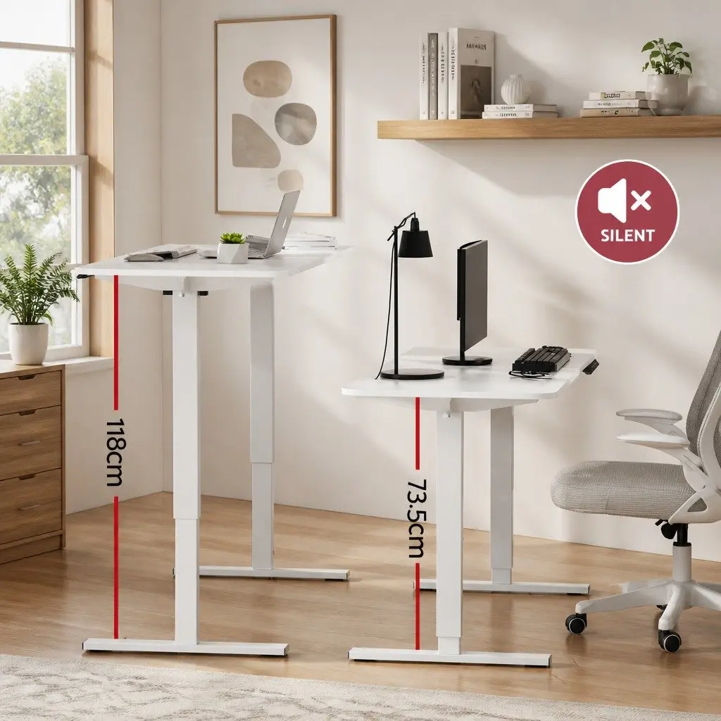 Electric Standing Desk Home Office 140cm Motorised Adjustable Height White