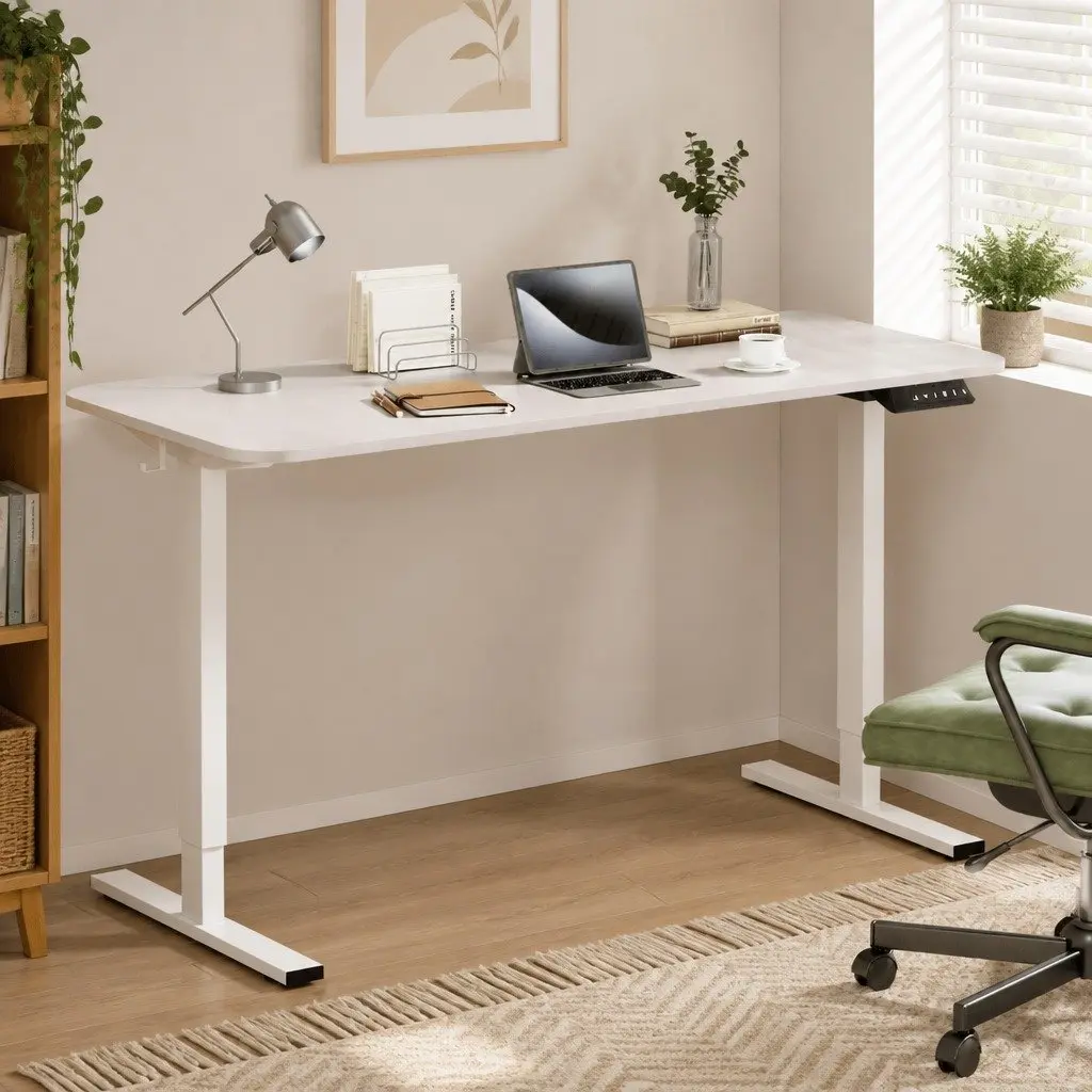 Electric Standing Desk Home Office 140cm Motorised Adjustable Height White