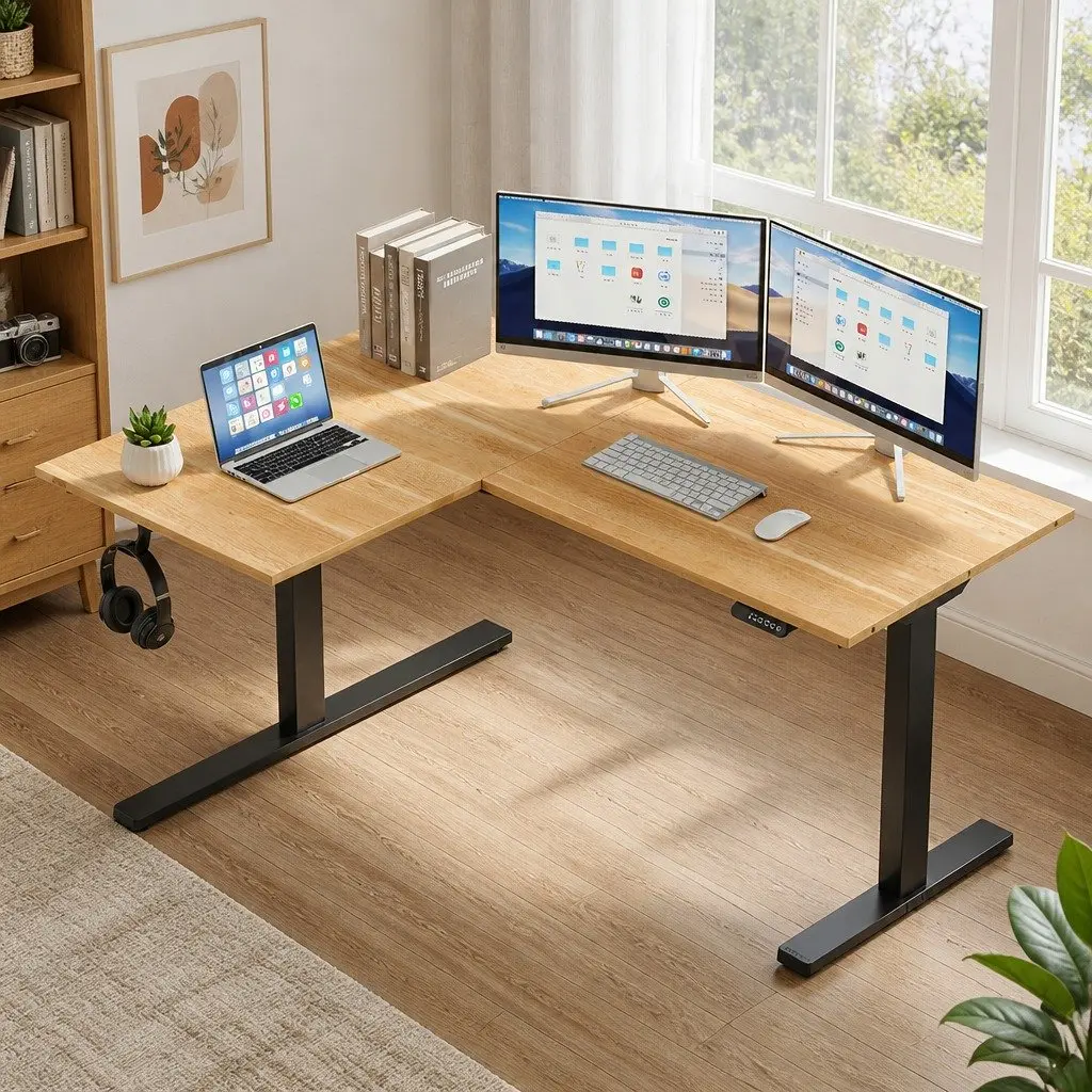 L-Shape Electric Standing Desk with Dual Motors