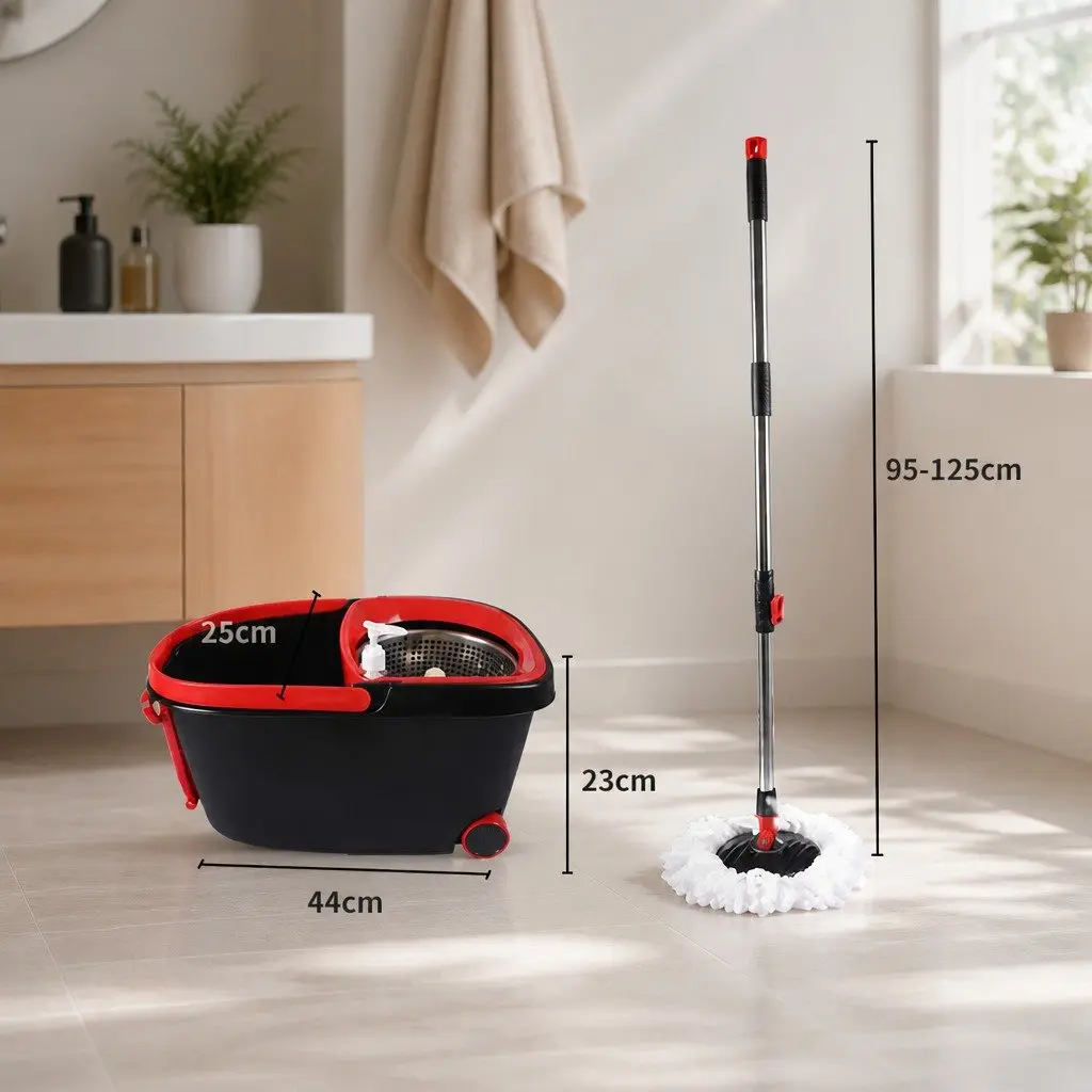 Mop Bucket Set 360 Degree Rotatable Head Microfibre Wet Dry Cleaning