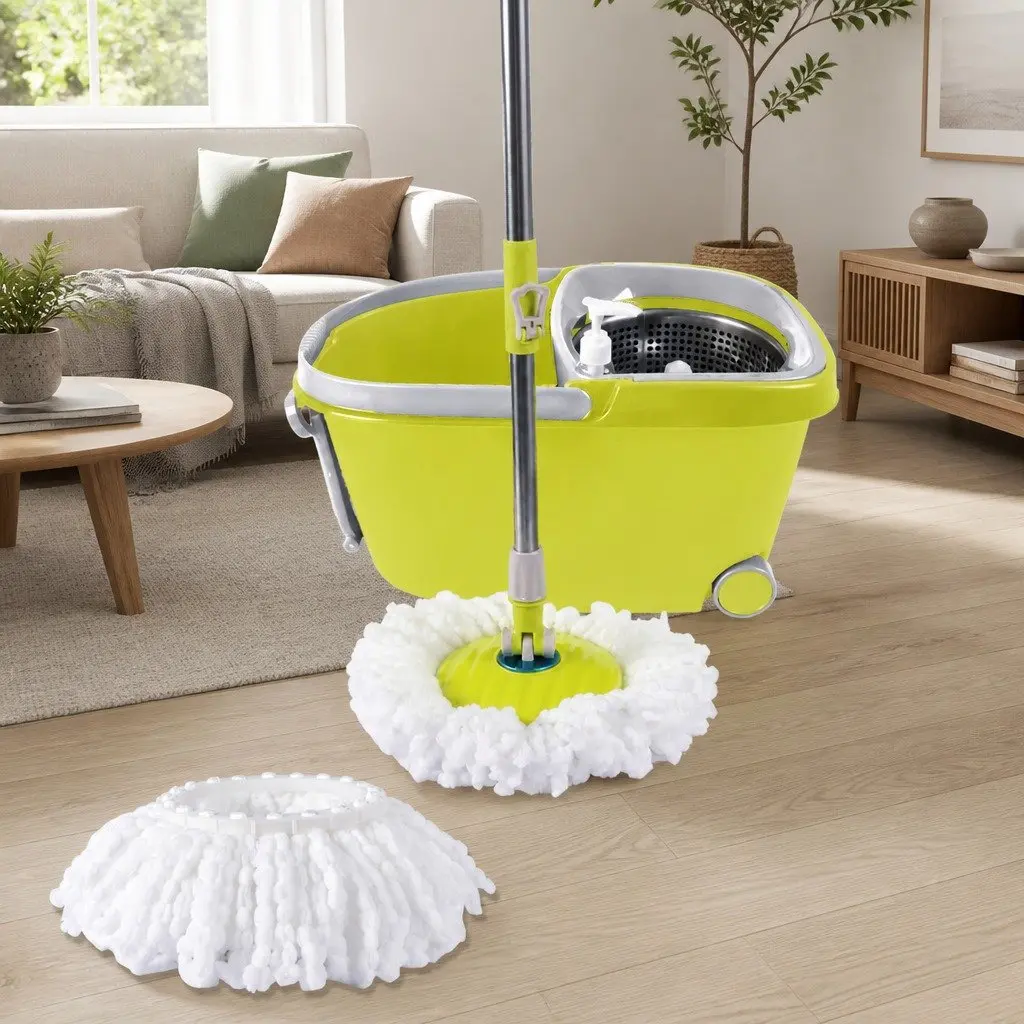 Mop Bucket Set 360 Degree Rotatable Head Microfibre Wet Dry Cleaning