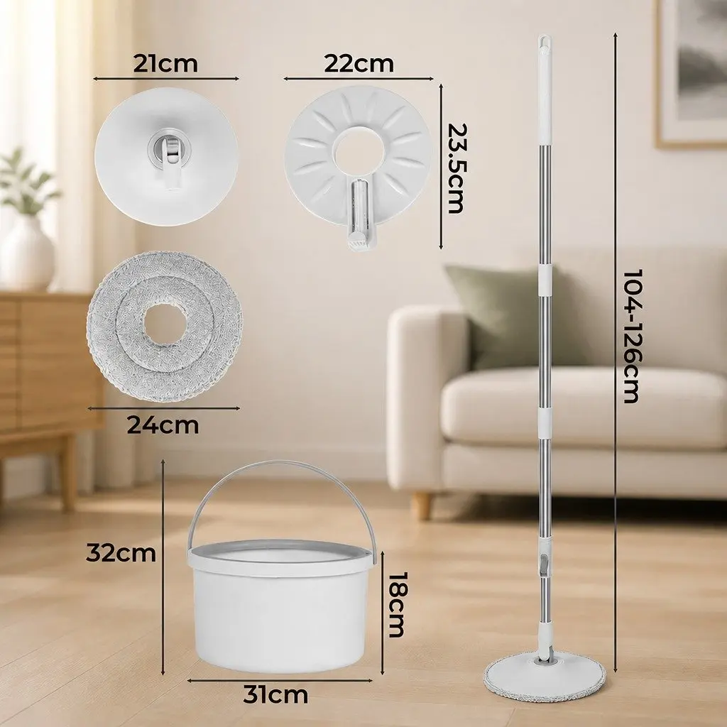 Mop and Bucket Set Wet Dry Cleaning Microfibre Mop Head Hard Floor