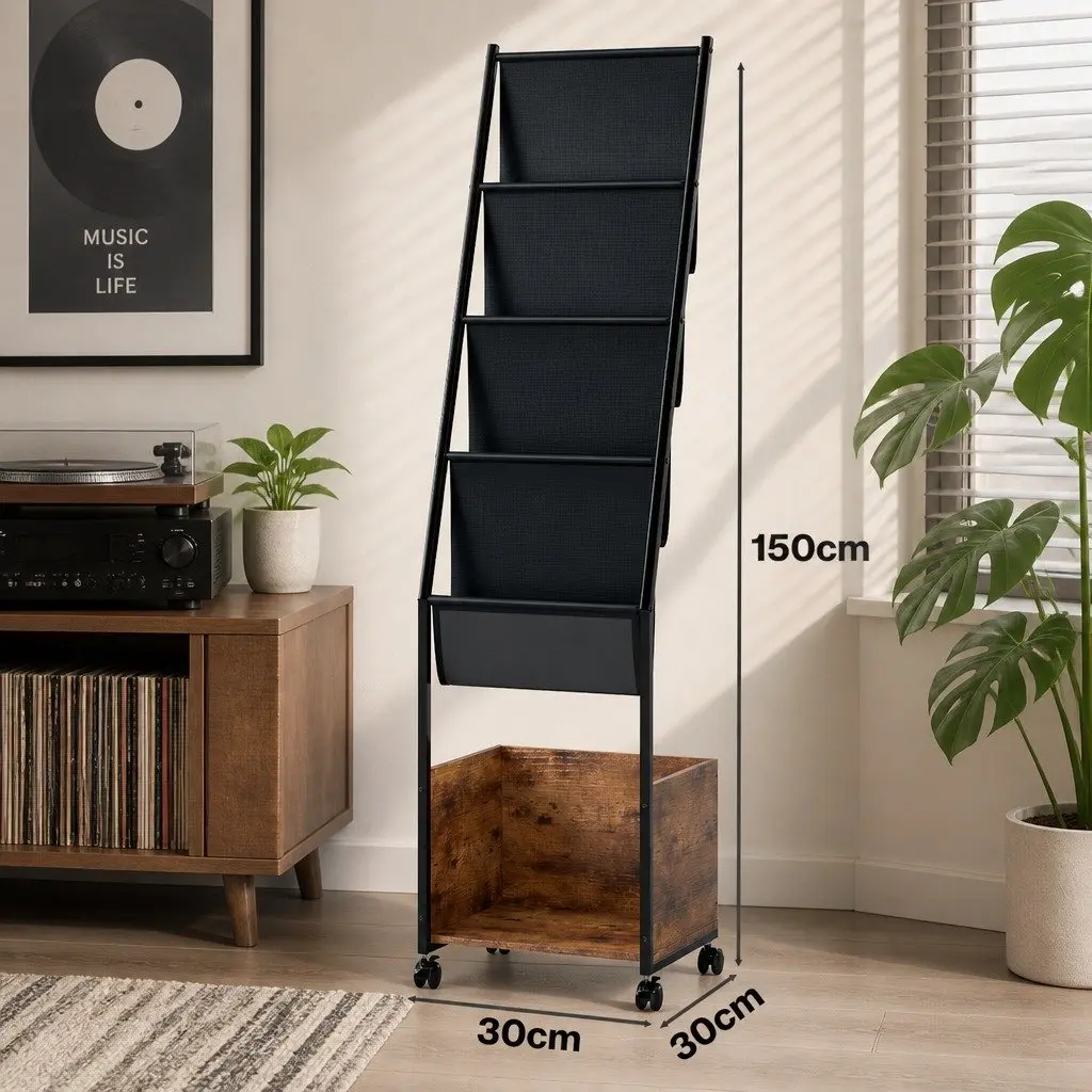 4-Tier Vinyl Record Player Stand Storage Rack Display Cabinet for Home Use 39cm x 30cm x 150cm