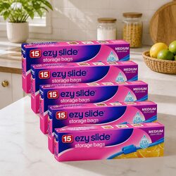 Medium Sliding Closure Storage Bags 15 Pack - Food Safe Plastic