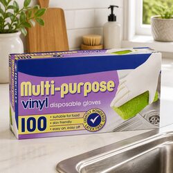 Multipurpose Vinyl Gloves - 100 Pack, Food Safe Material